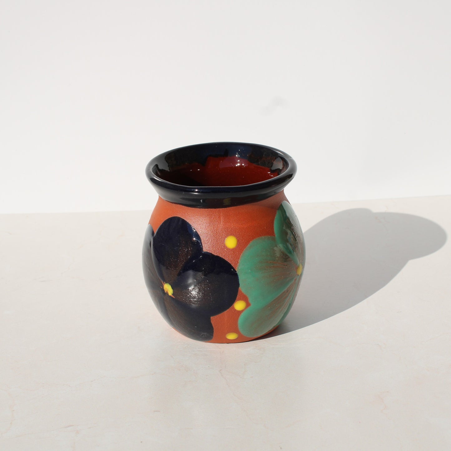 Brown Clay with Blue & Green Floral Jarrito - Mug - 14oz