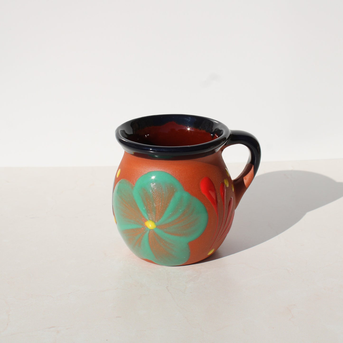 Brown Clay with Blue & Green FloralJarrito - Mug