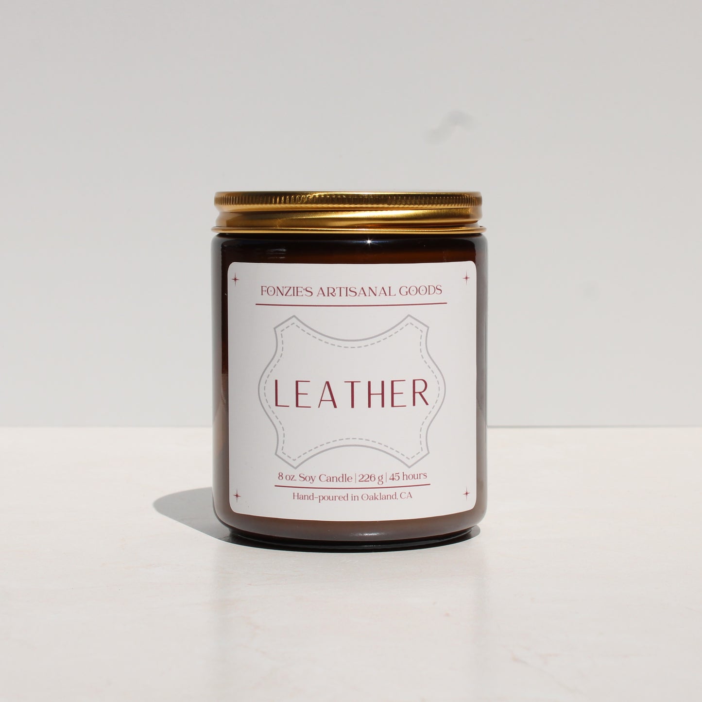 Leather 8 oz Amber Jar
