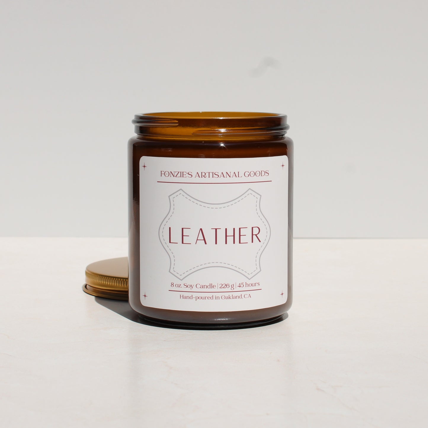 Leather 8 oz Amber Jar