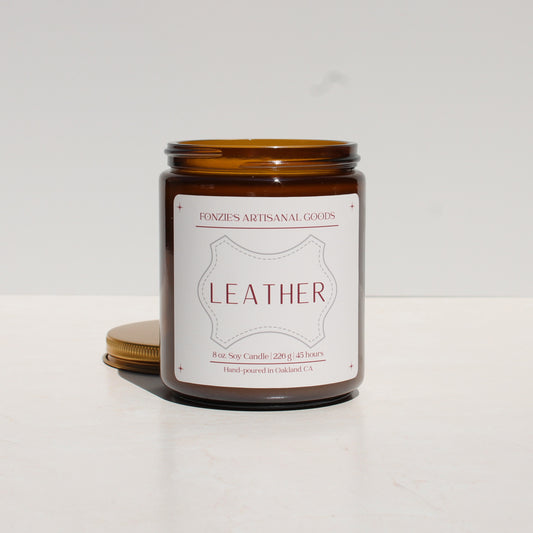 Leather 8 oz Amber Jar
